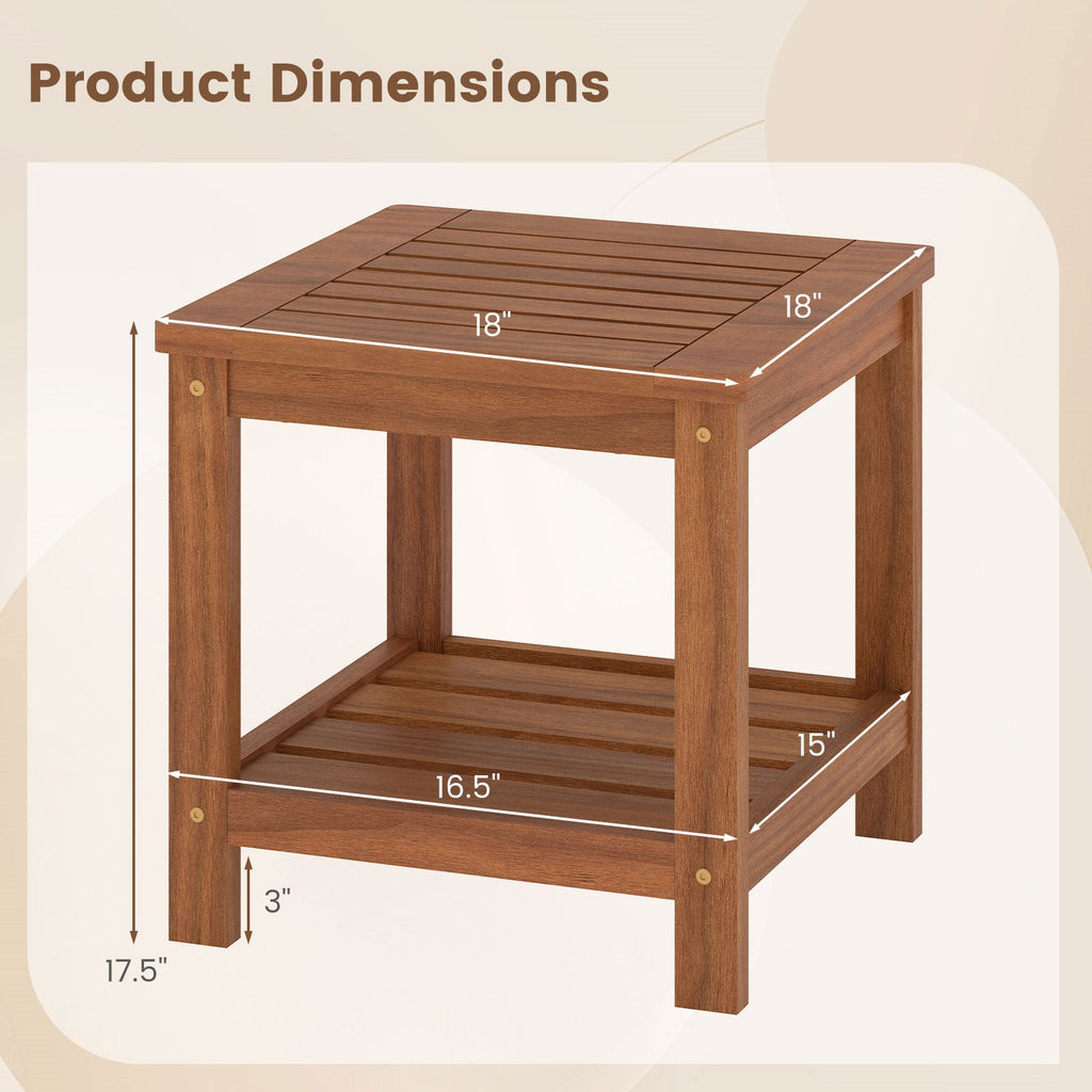 2-Tier Outdoor Side Table with Storage Shelf for Patio