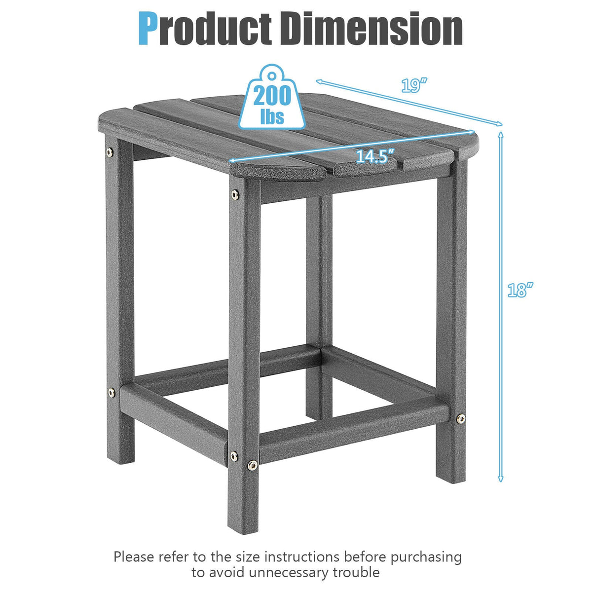 18 Inch Weather Resistant Side Table for Garden Yard Patio