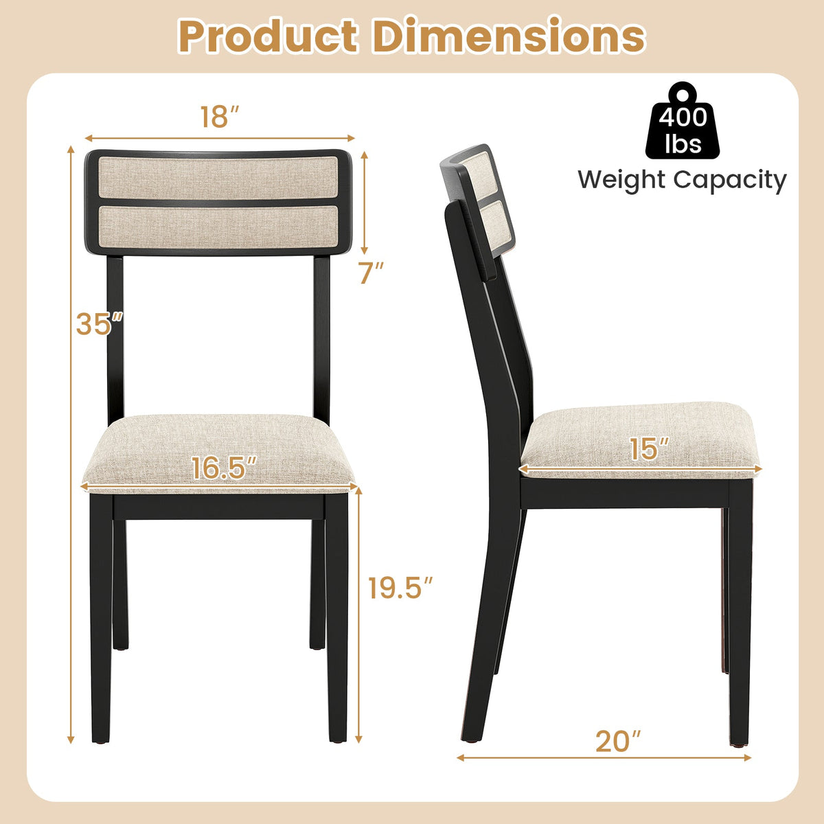 Modern Dining Chairs Set of 4 with Tilt Backrest for Dining Room-Black
