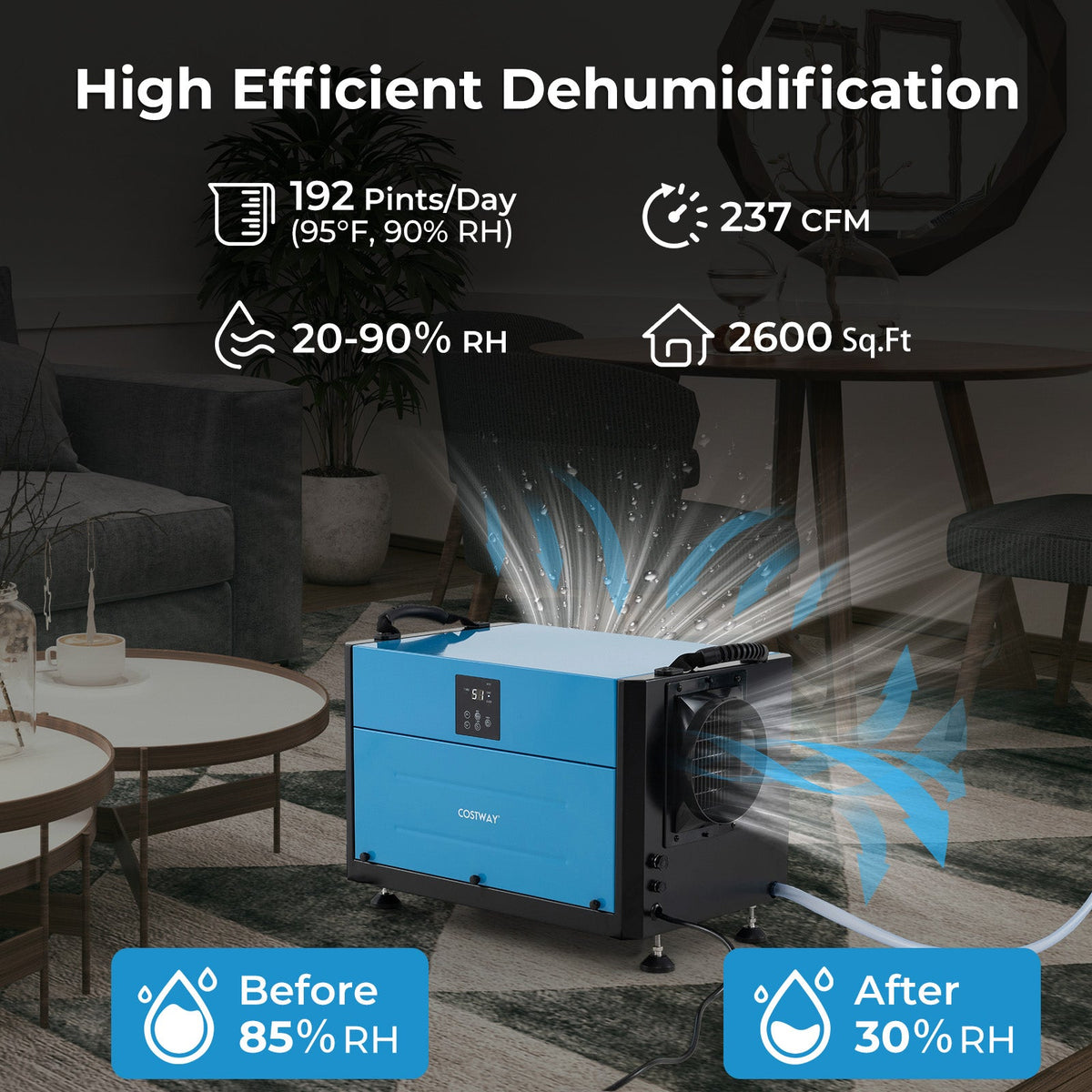 192 Pint Crawl Space Dehumidifier with 3 Modes and 24H Timer