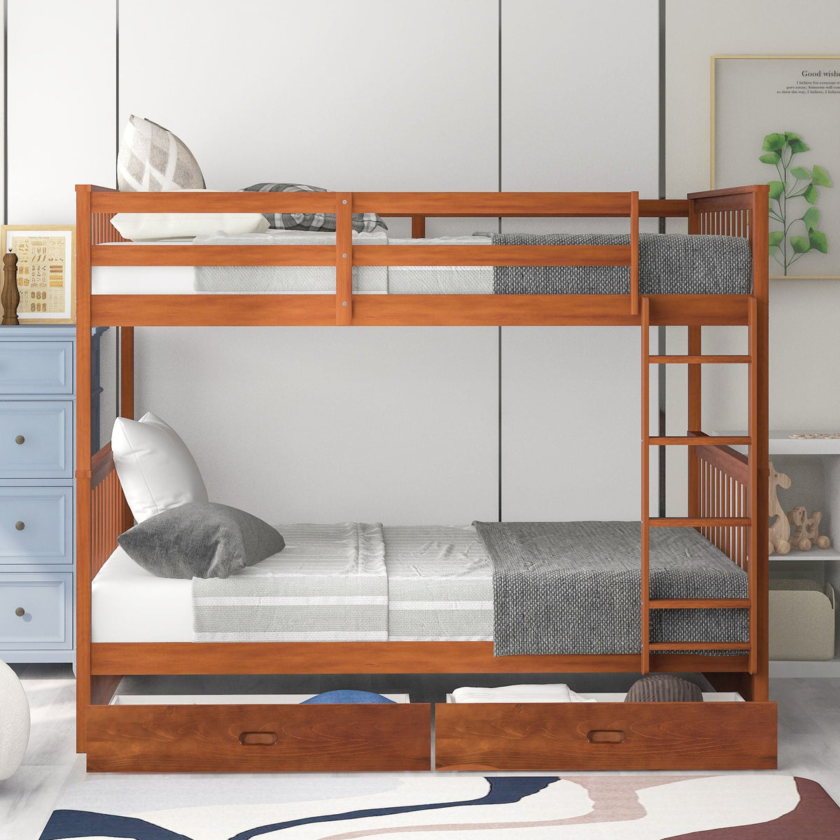 Bunk Bed With Ladders And 2 Storage Drawers