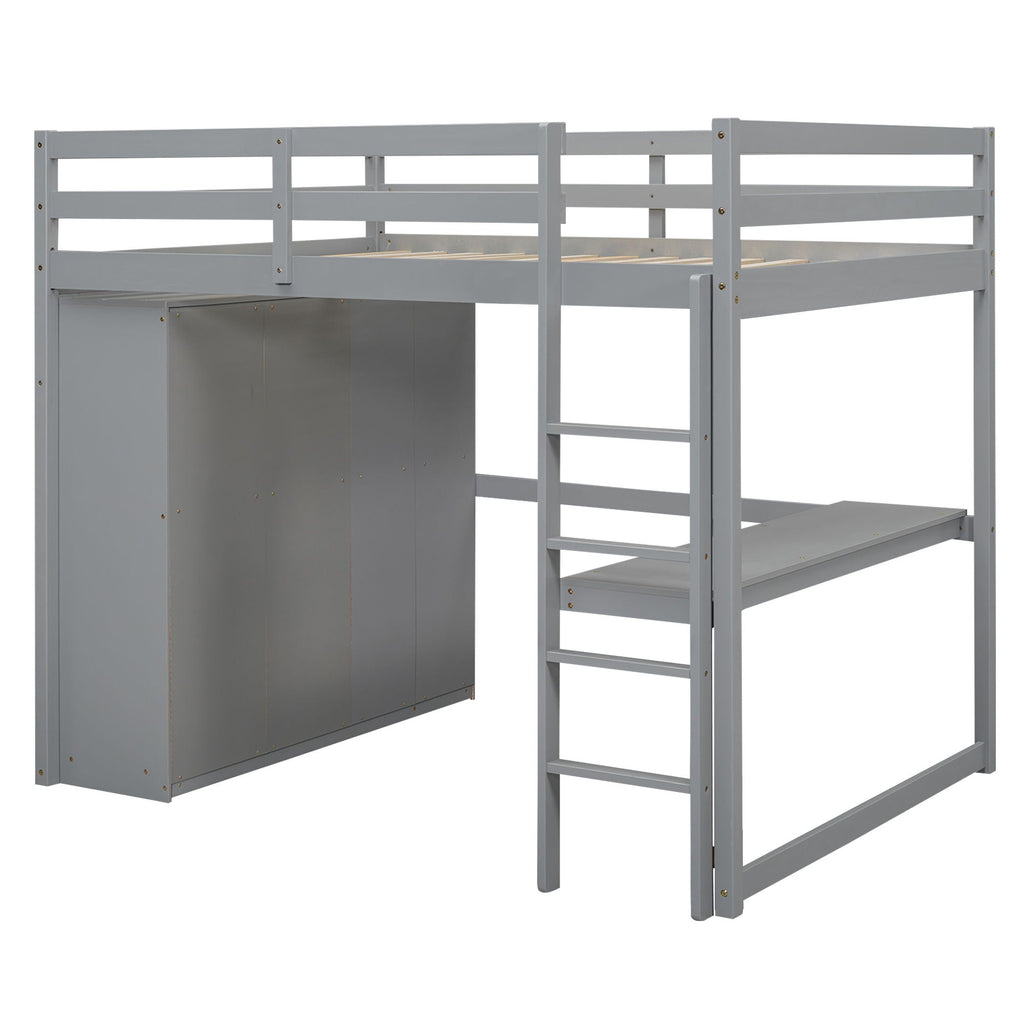Loft Bed With Built In Wardrobe, Shelves And Drawers