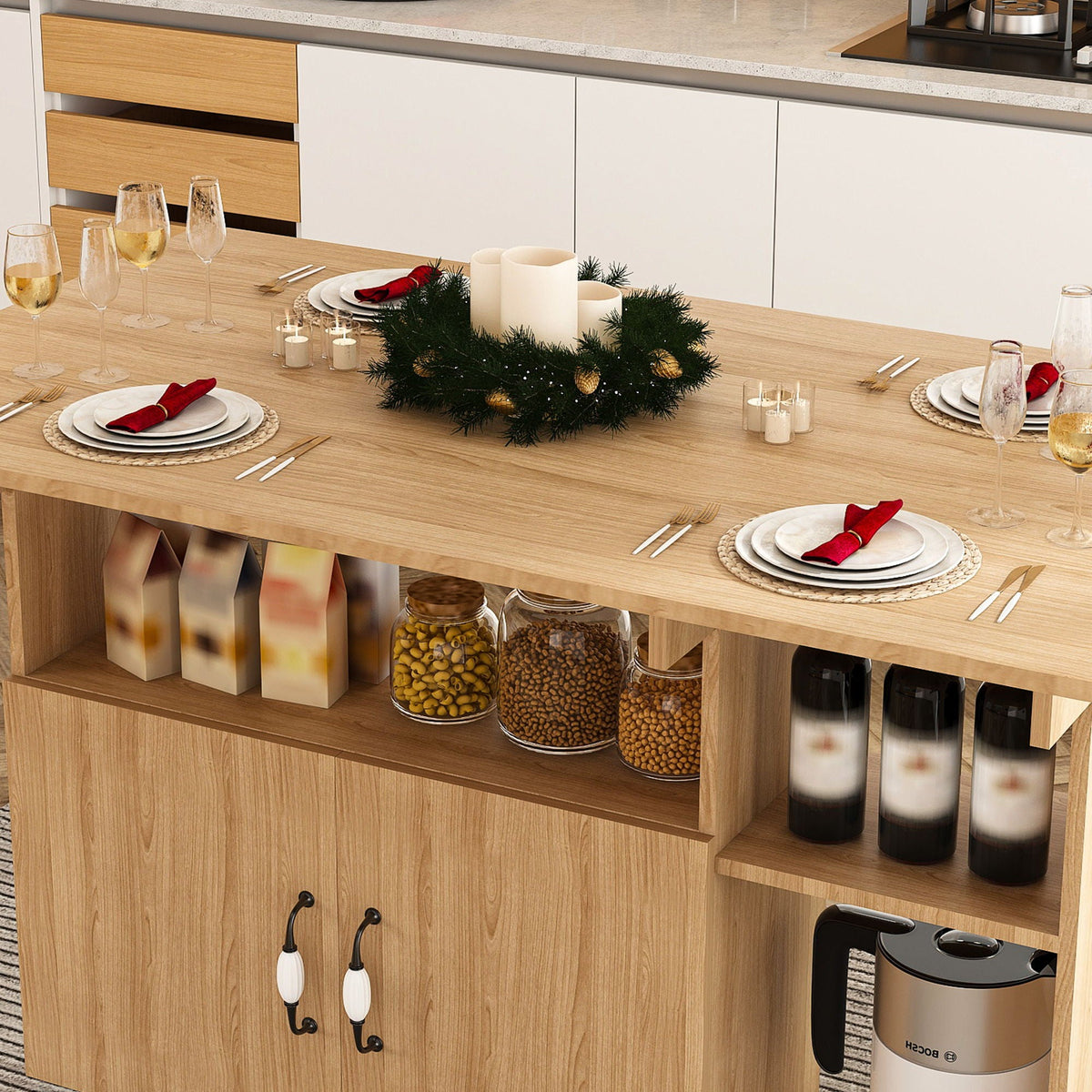 Multi Functional Folding Table With Storage Shelves And Wheels