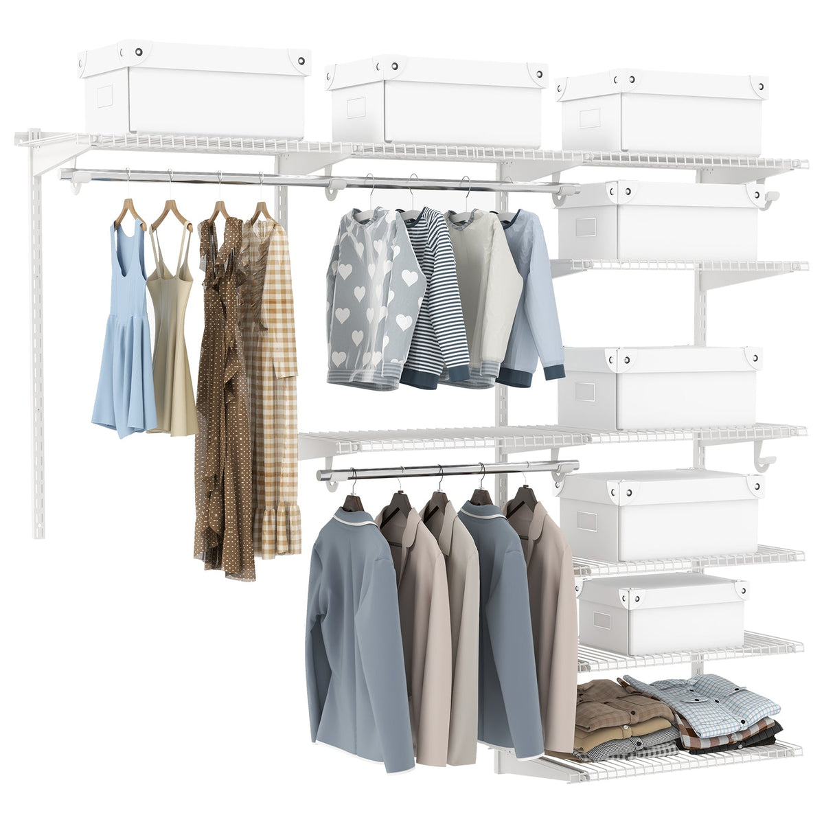 Adjustable Closet Organizer Kit with Shelves and Hanging Rods for 4 to 6 Feet