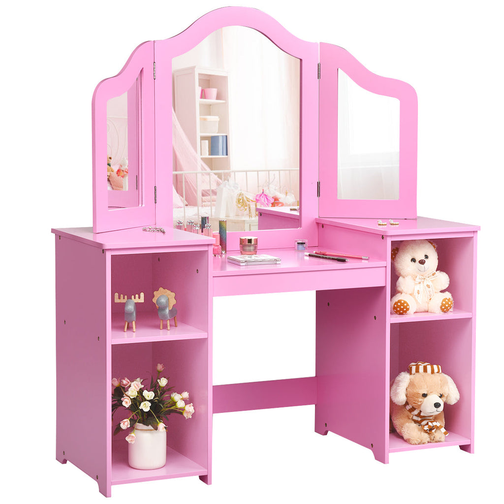 Kids Tri Folding Mirror Makeup Dressing Vanity Table Set