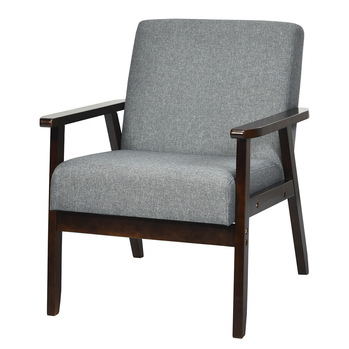 Solid Rubber Wood Fabric Accent Armchair