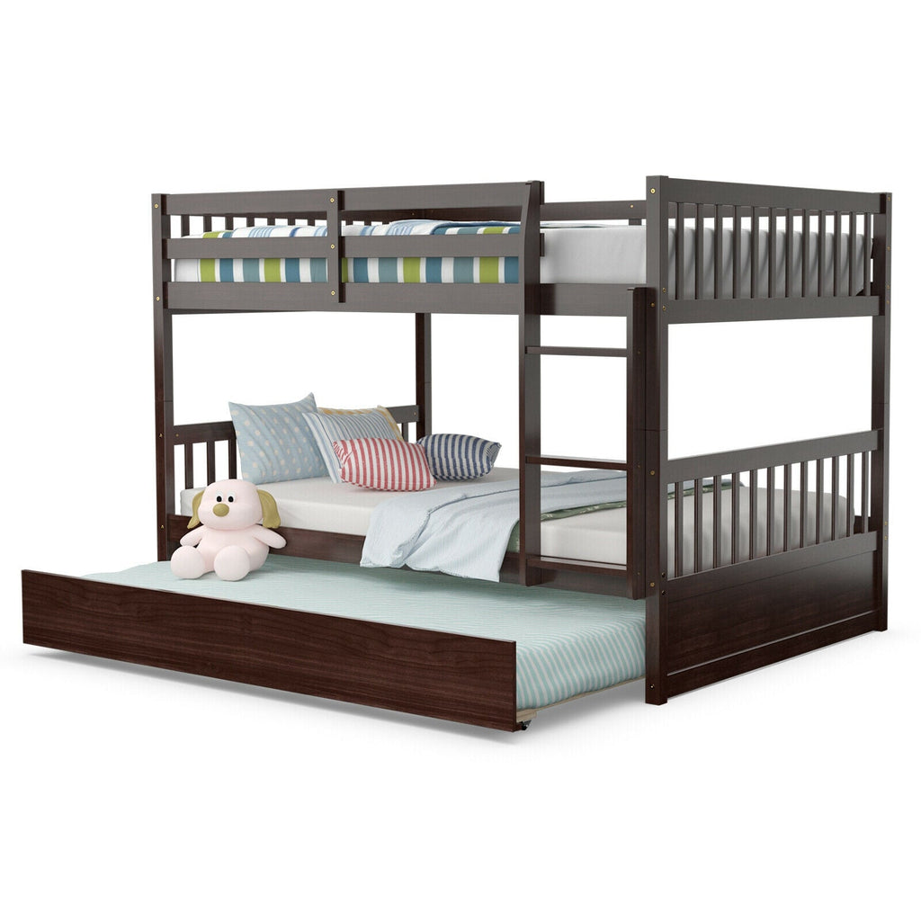 Full over Full Bunk Bed Platform Wood Bed with Ladder