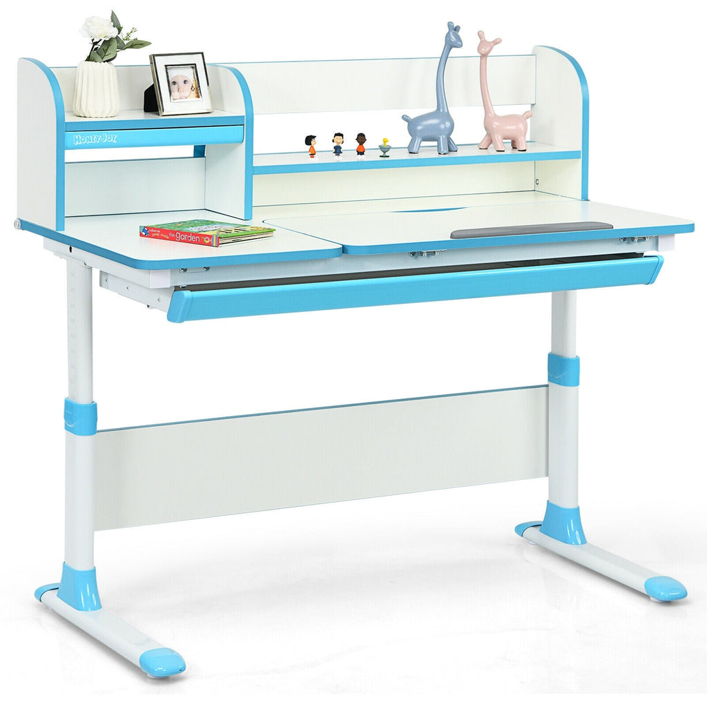 Adjustable Height Study Desk with Drawer and Tilted Desktop for School and Home