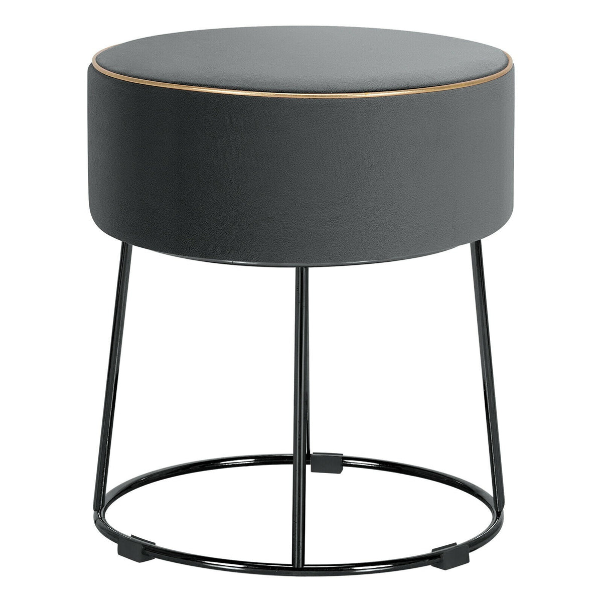 Round Velvet Footrest Stool Ottoman with Non-Slip Foot Pads for Bedside