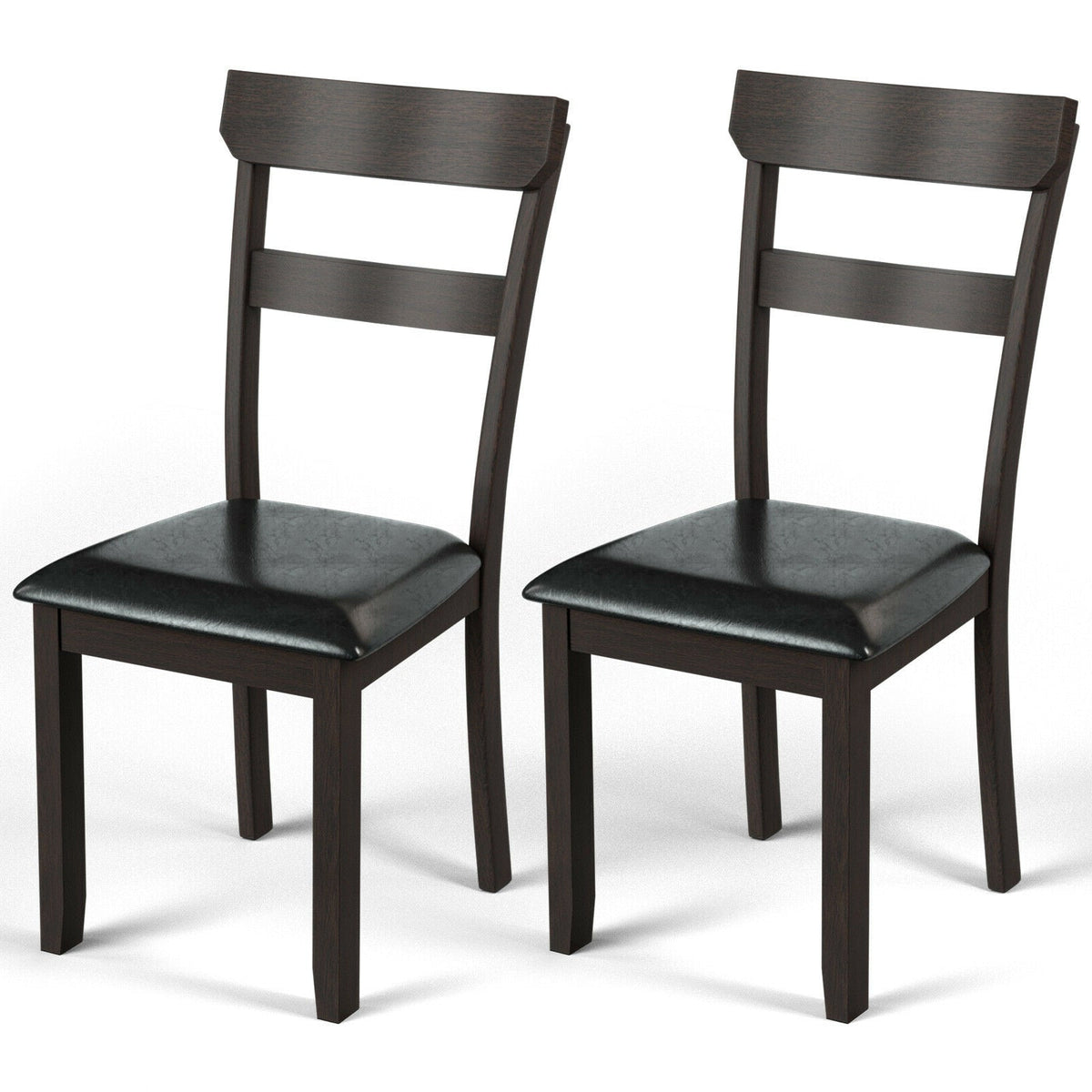 Set of 2 Dining Chairs With Rubber Wood Frame and Upholstered Faux Leather Seat