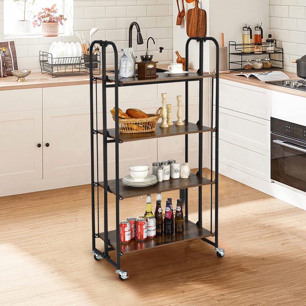 Foldable Rolling Cart with Storage Shelves for Kitchen-4-Tier