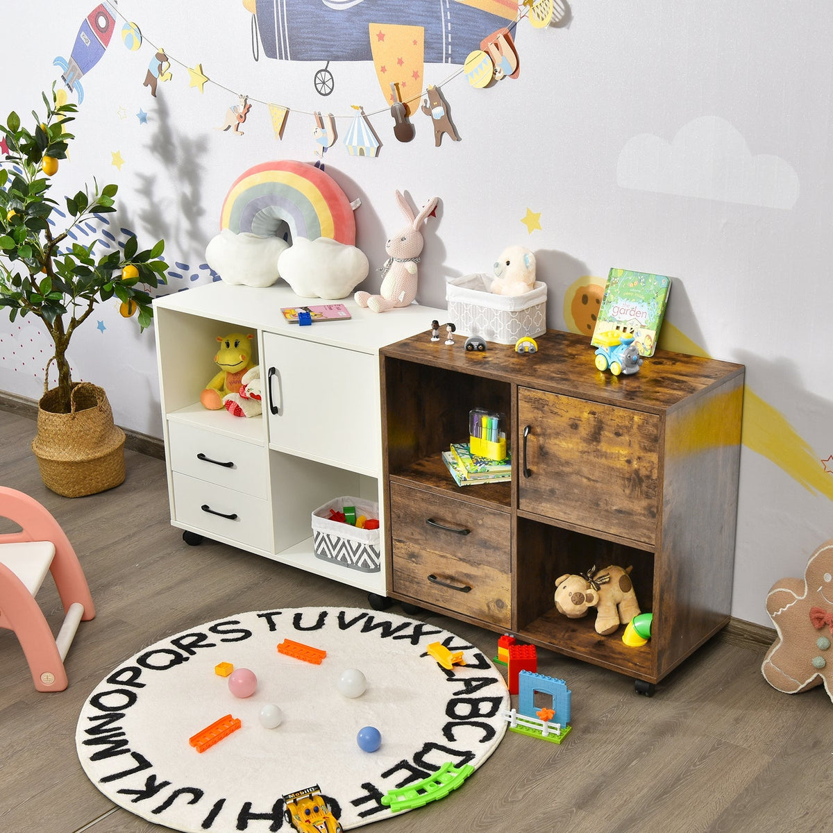 Mobile File Cabinet with Lateral Printer Stand and Storage Shelves