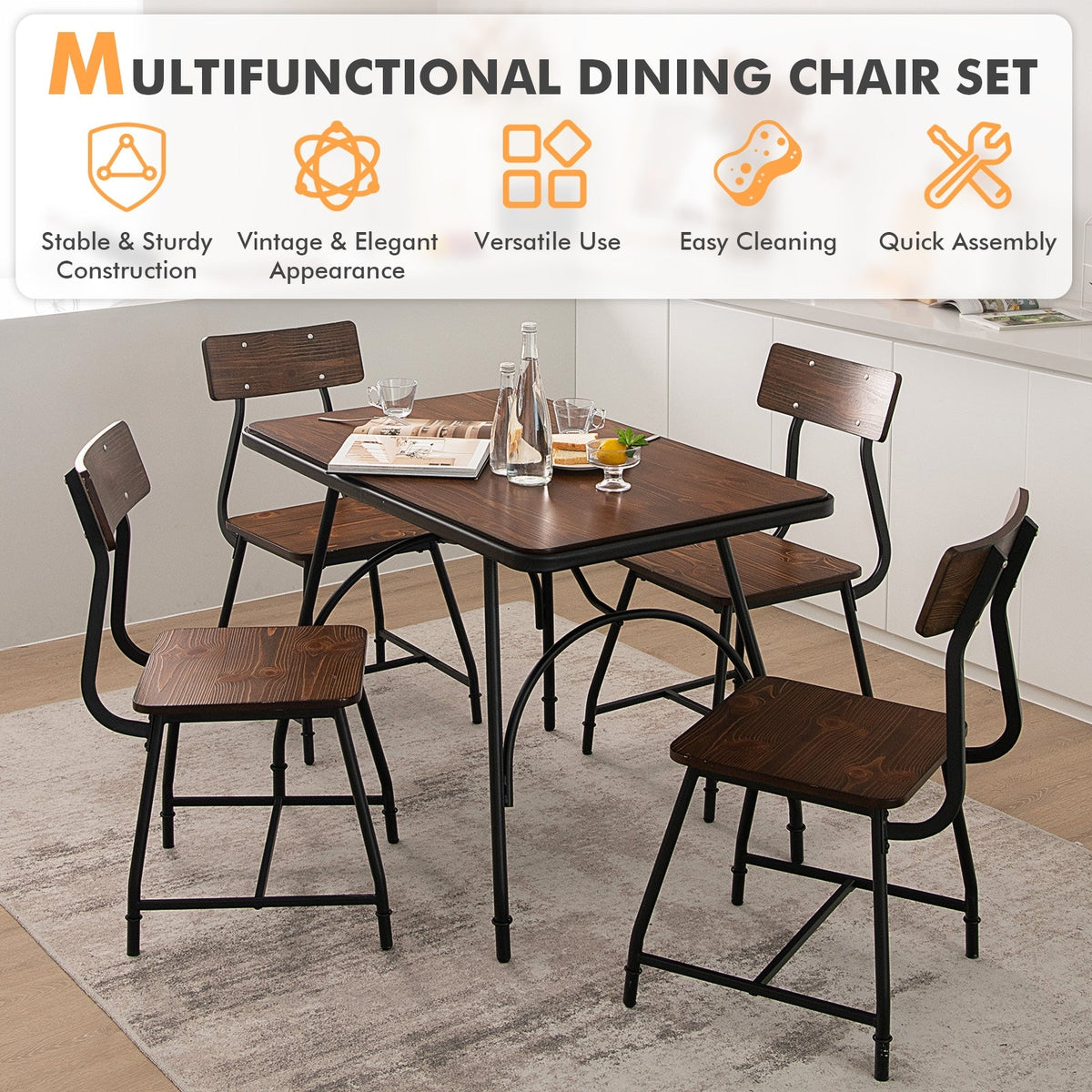 2 Pieces Modern Dining Room Side Chairs with Metal Frame-Brown