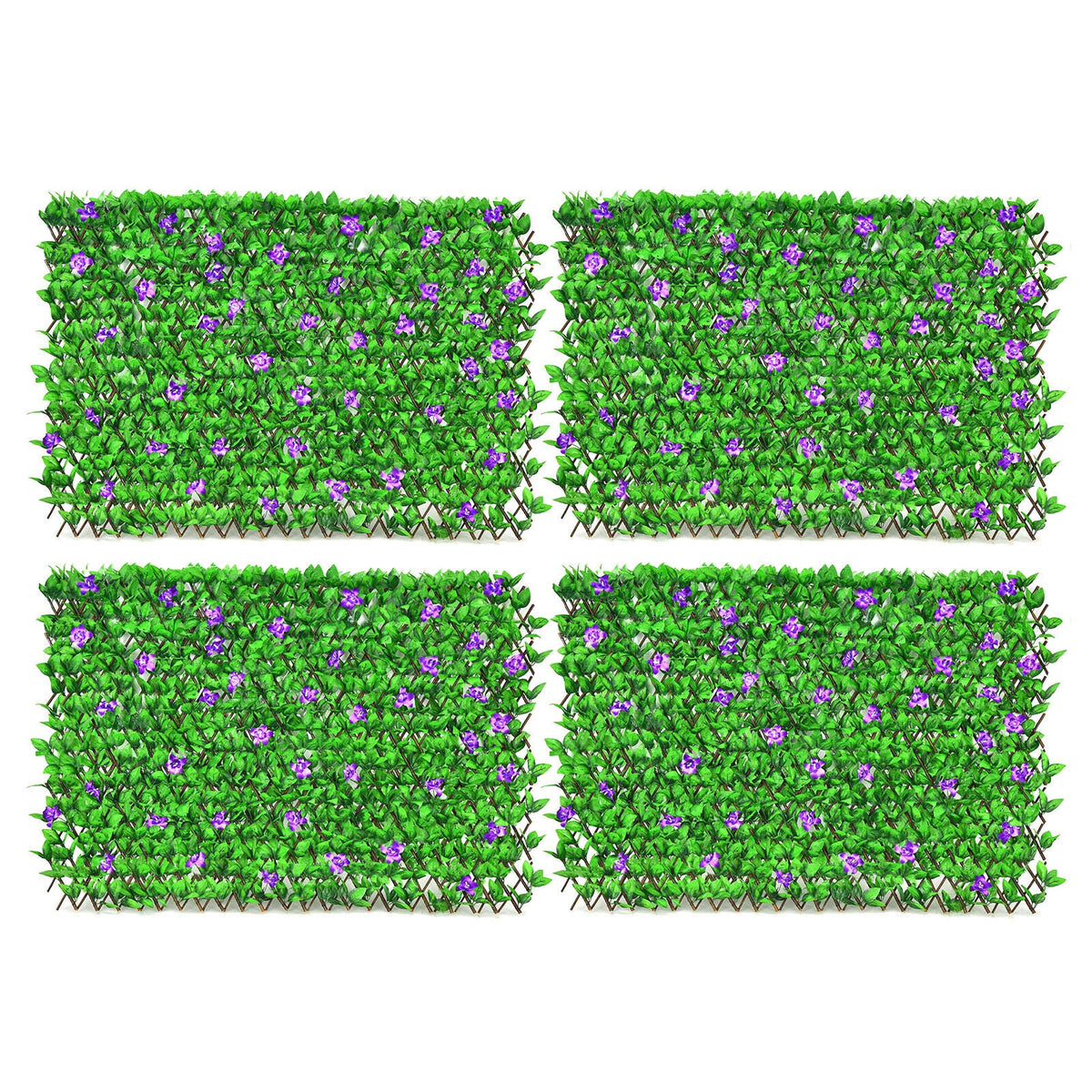 4 Pieces Expandable Faux Ivy Privacy Screen Fence Panel Pack with Flower