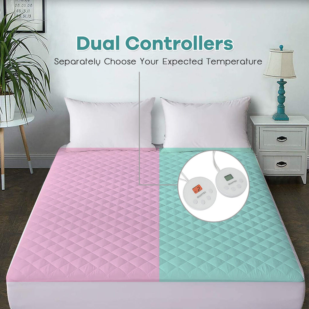 Auto Shut Off Heated Electric Mattress Pad with Dual Controller-Queen Size