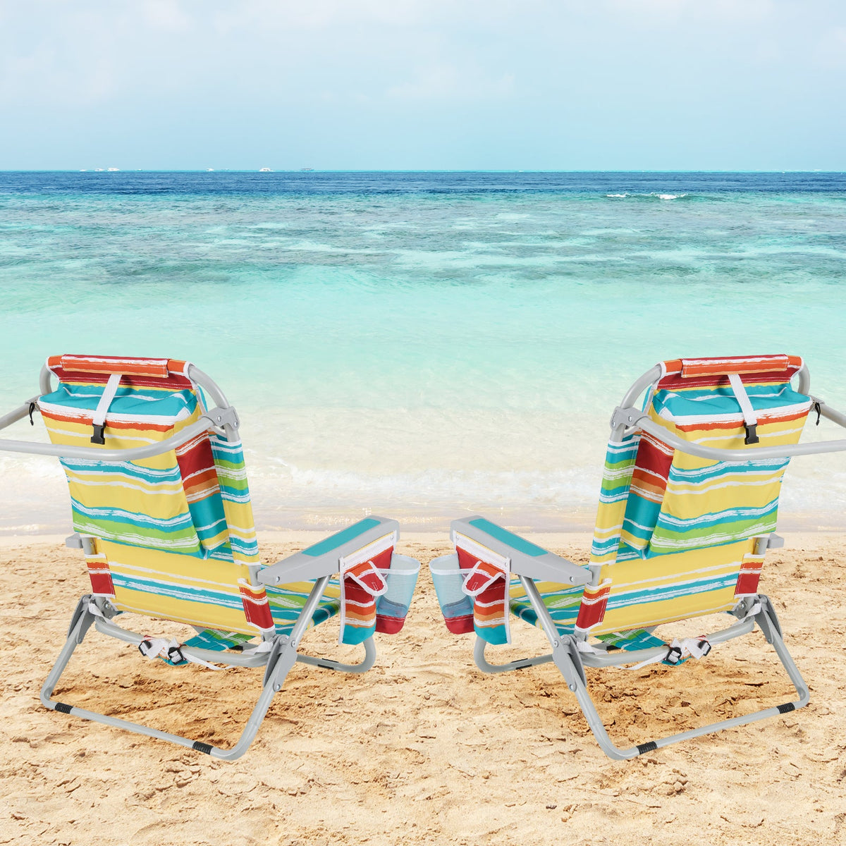 1 Piece Foldable Backpack Beach Chair with Cup Holder and Storage Pockets for Outdoor
