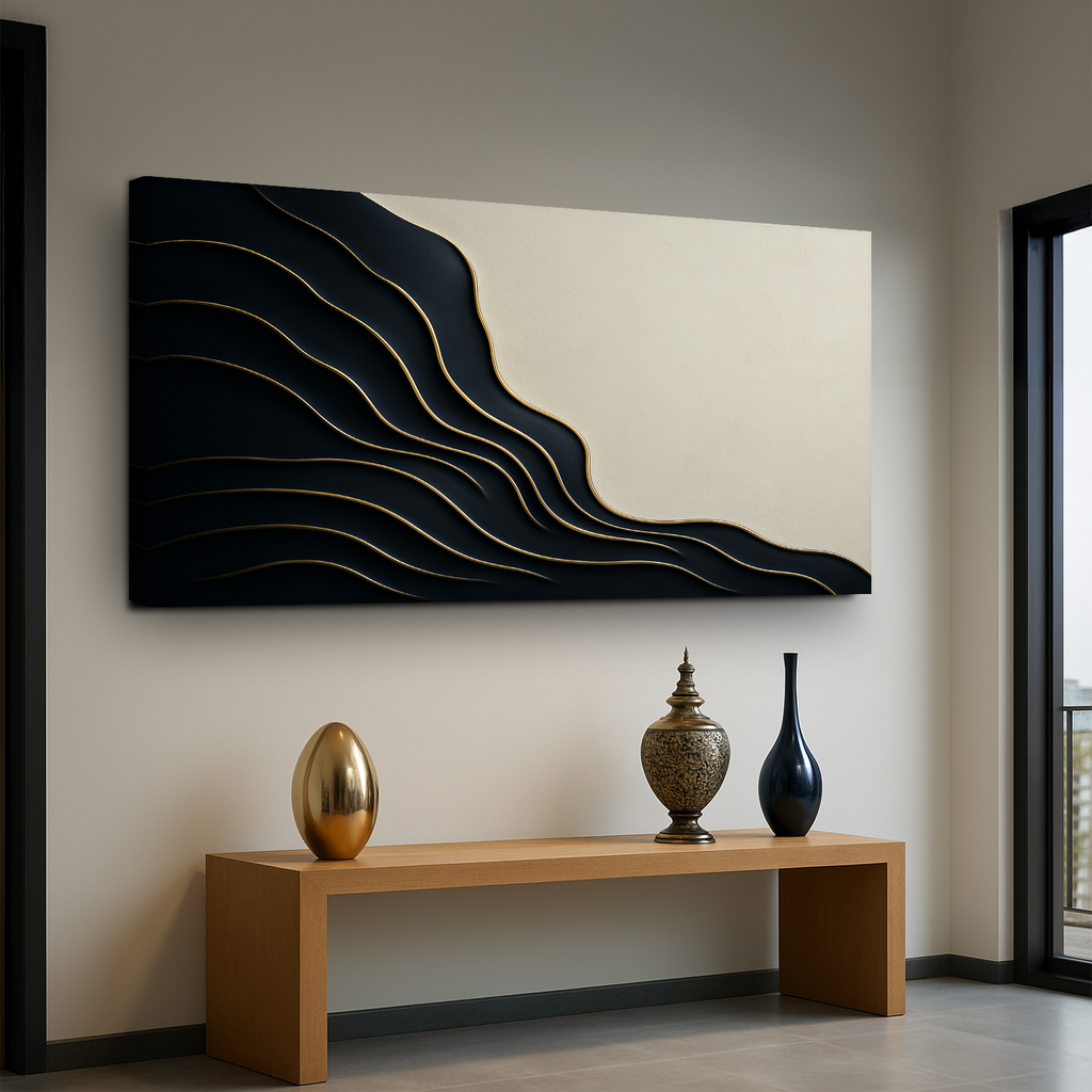 Black and Gold Minimalist Abstract Wall Art