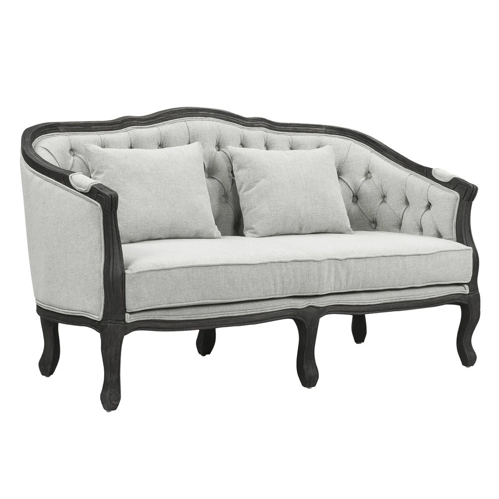 Samael - Loveseat With 2 Pillows - Gray Linen & Dark Brown