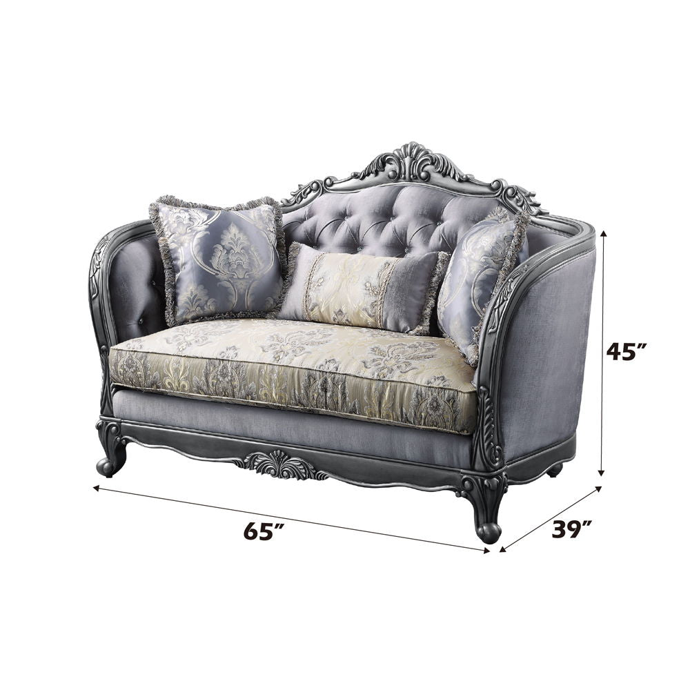 Ariadne - Loveseat With 3 Pillows - Fabric & Platinum