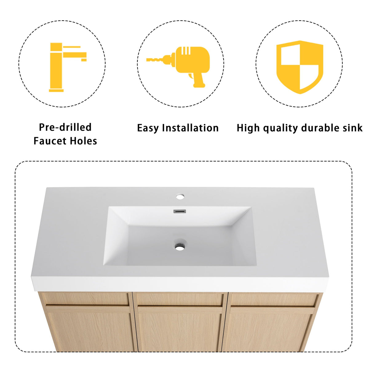 Freestanding Bathroom Vanity With Resin Sink & Soft Close Cabinet Doors