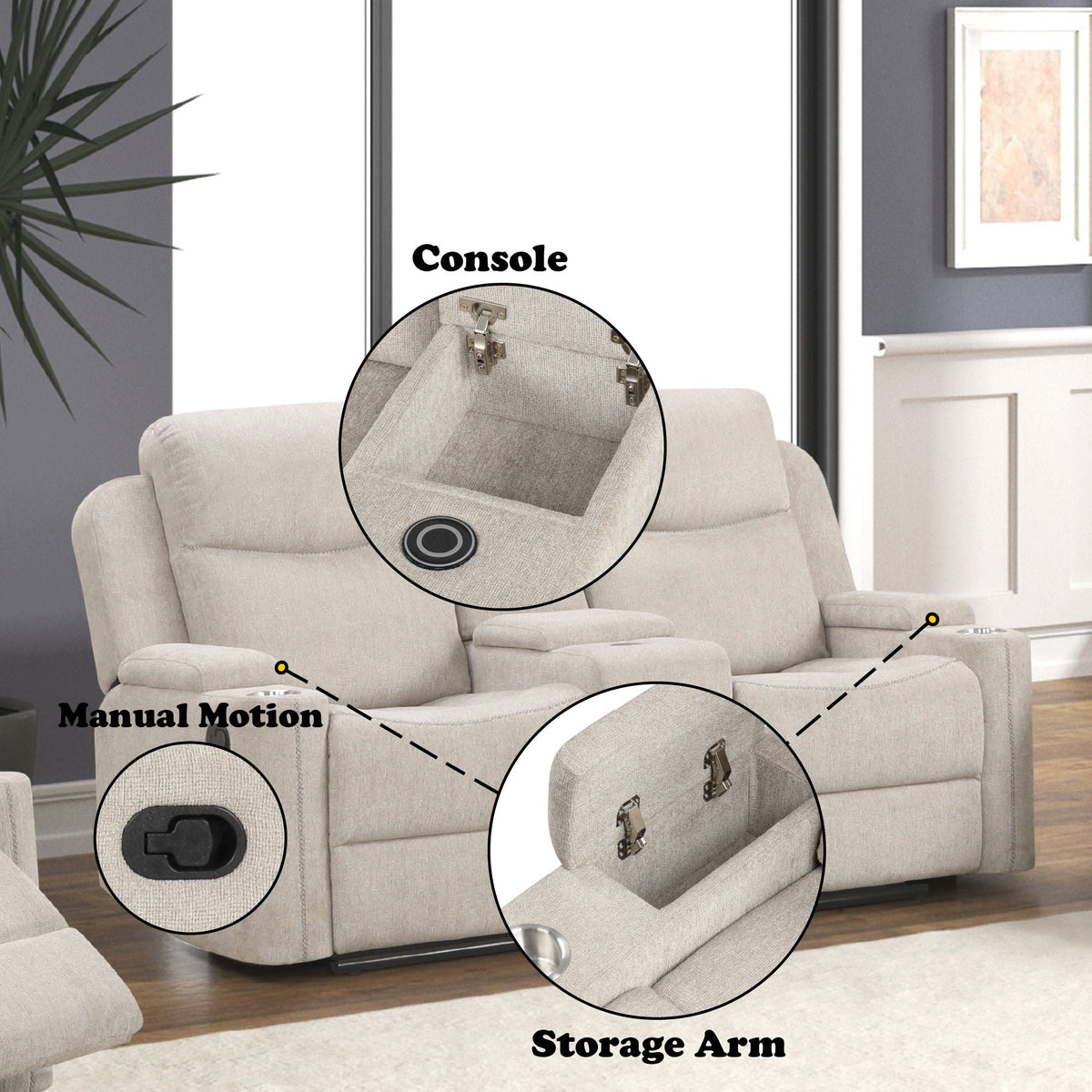 Galya - Motion Loveseat With Console - Light Gray