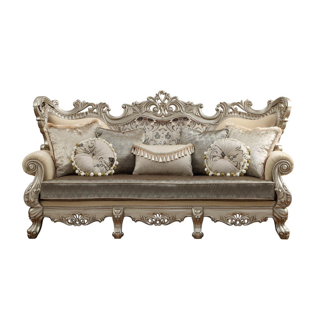 Ranita - Sofa With 7 Pillows - Fabric & Champagne