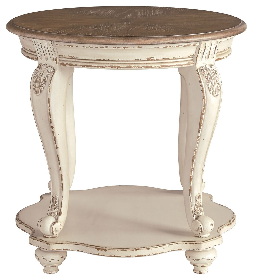 Realyn - Round End Table - White / Brown