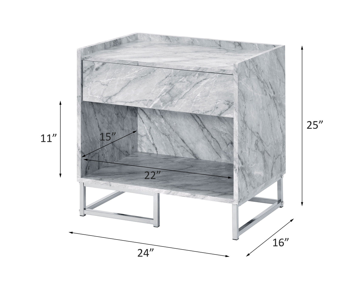 Azrael - Accent Table - White Printed Faux Marble & Chrome