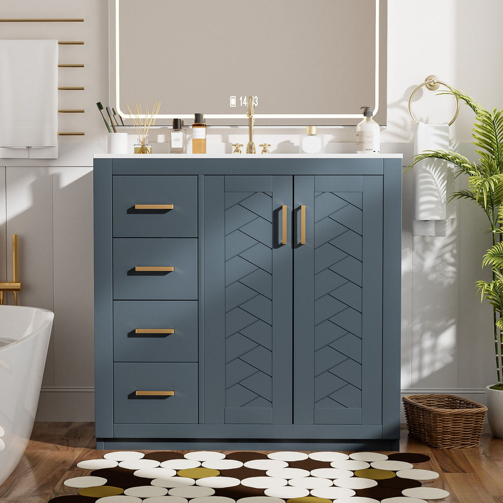 Bathroom Vanity With Sink Combo, Storage Cabinet, Freestanding Set With 3 Drawers & Soft Closing Doors