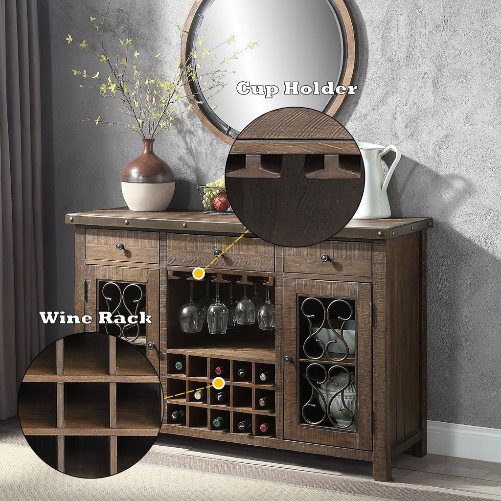 Raphaela - Server With Cup Holder & Wine Rack - Cherry