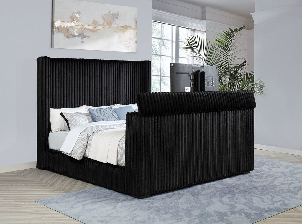 Centergrove Upholstered Eastern King Wingback TV Bed Black