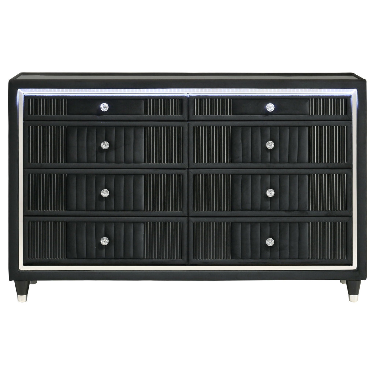 Ravenne 8-drawer Velvet Upholstered LED Dresser Cabinet Black