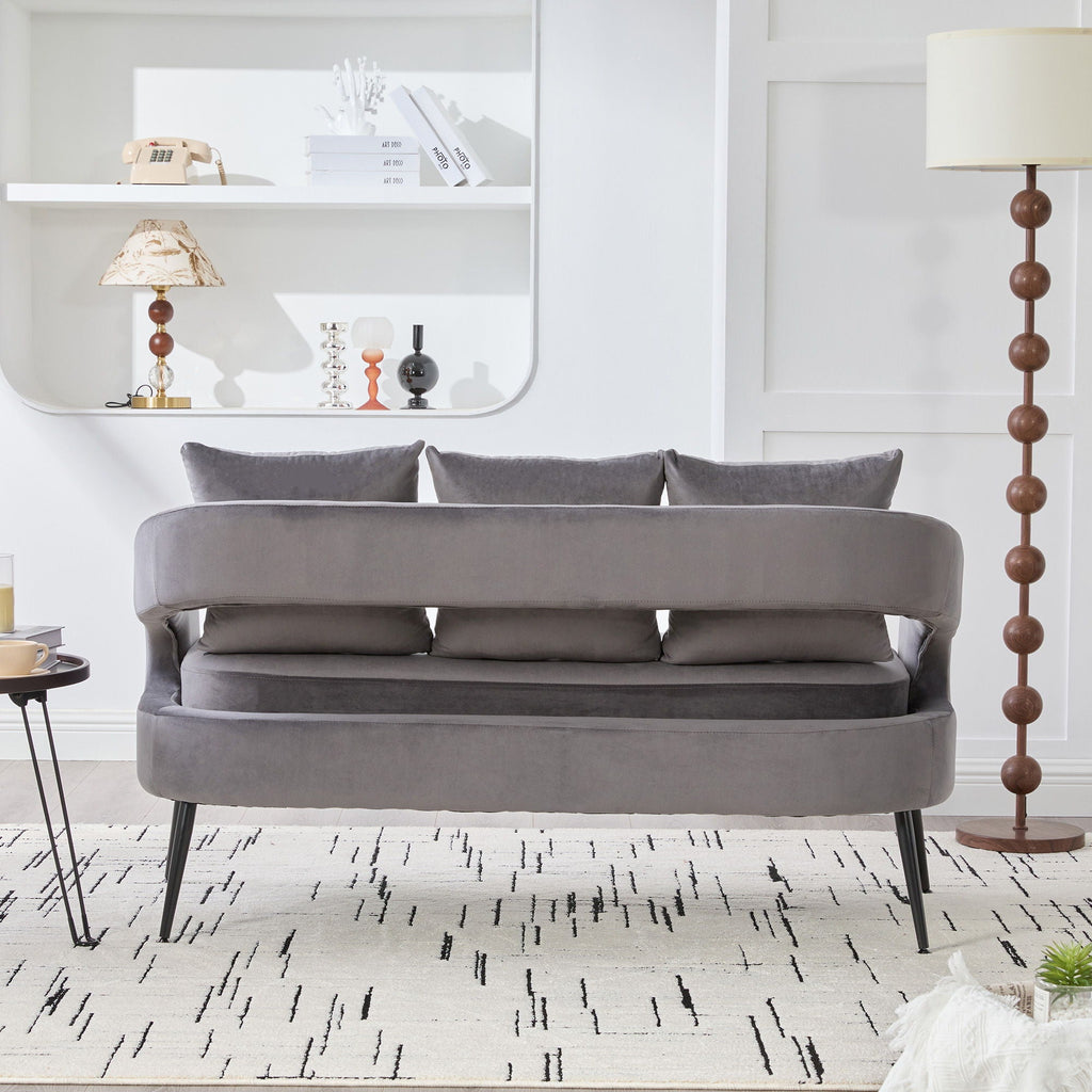 Open Back Loveseat Settee With 3 Pillows