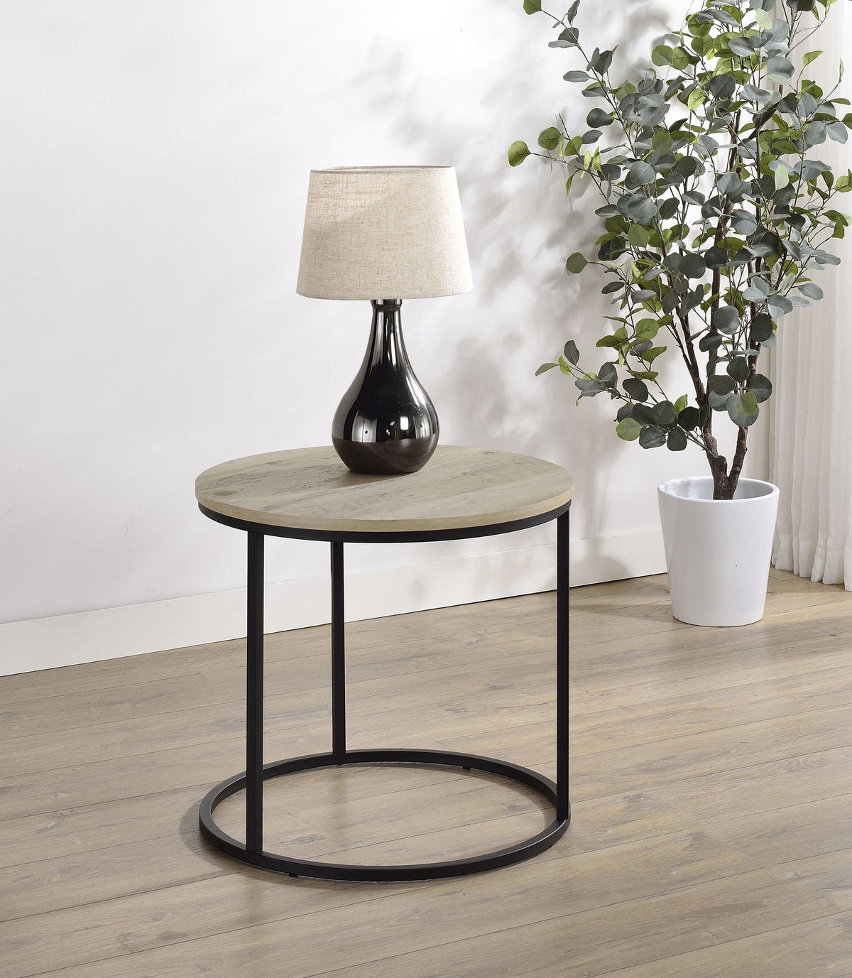 Lainey Round Occasional Side End Table Distressed Pine