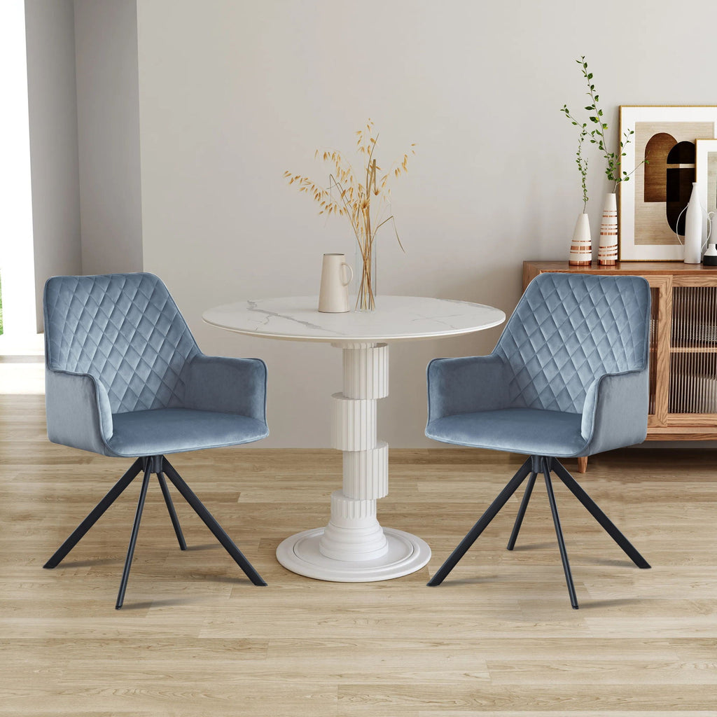 Modern Desk Chair No Wheel, Ergonomic Office Chair Home Office Upholstered Chair, Computer Chair For Bedroom, Reception Room, Living Room With Metal Legs - Blue