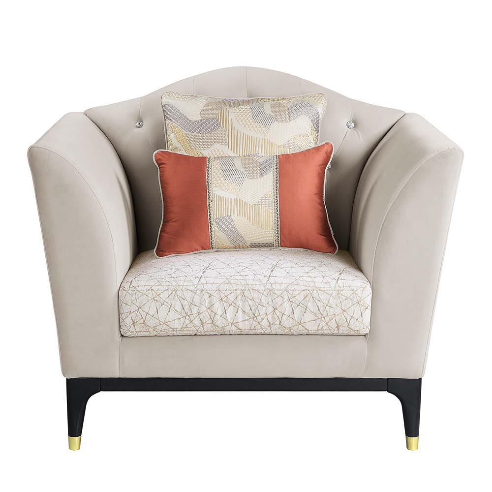 Tayden - Chair With 2 Pillows - Beige Velvet