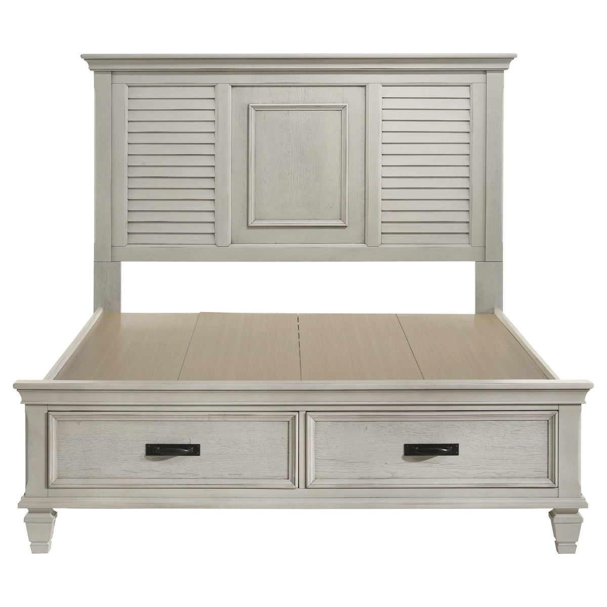 Franco Wood Queen Storage Panel Bed Distressed White
