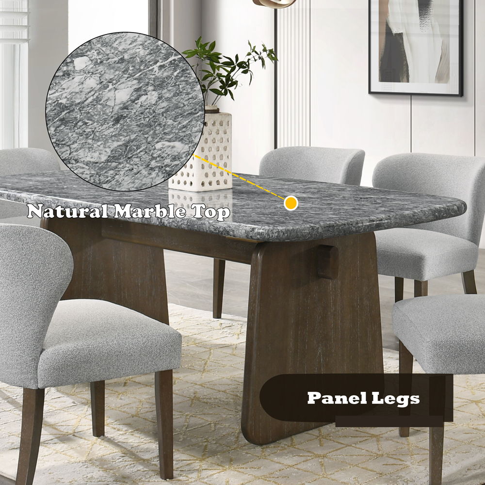 Dillon - Dining Table With Marble Top - Natural / Walnut