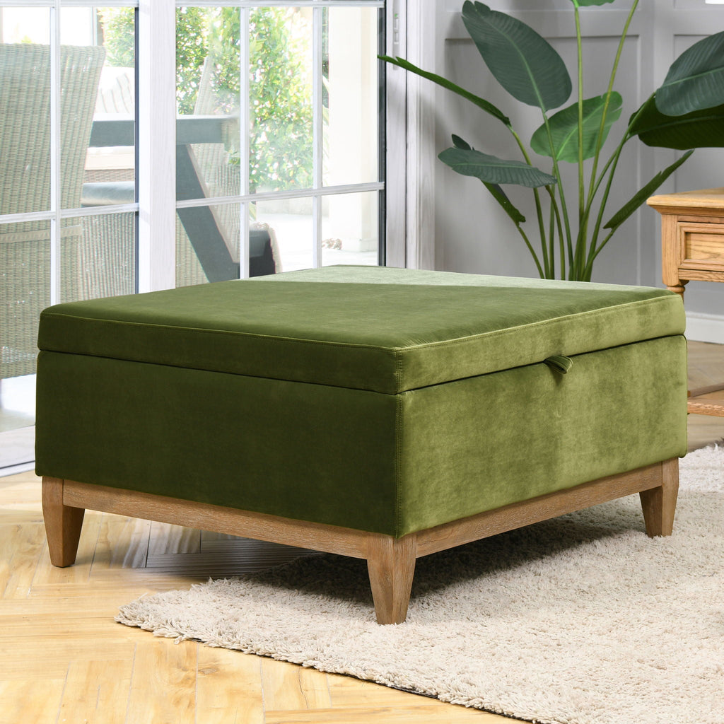 Knox - Square Storage Cocktail Ottoman - Olive Green