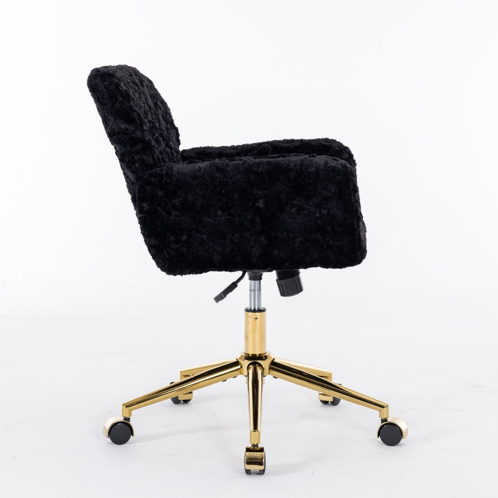 Office Chair, Artificial Rabbit Hair Home Office Chair With Metal Base, Adjustable Desk Chair Swivel Office Chair, Vanity Chair