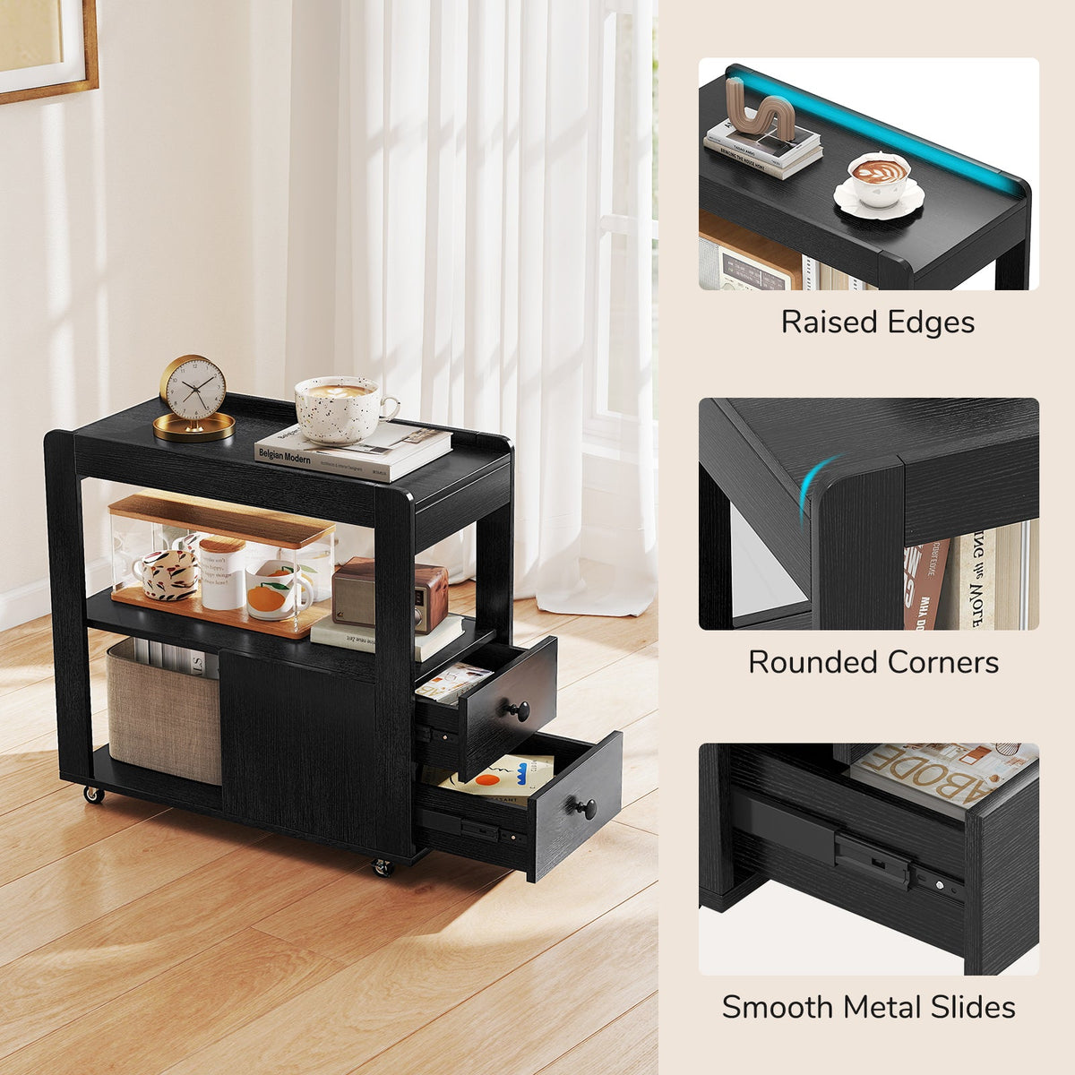 2-Drawer Sofa Side Table with Shelves for Living Room