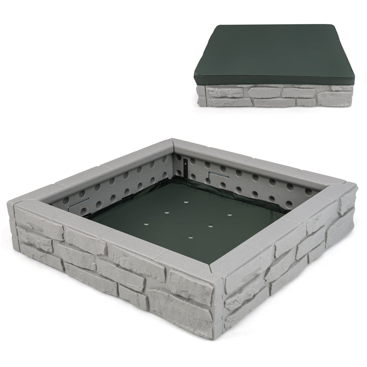 2-In-1 HDPE Kids Sandbox with Cover and Bottom Liner