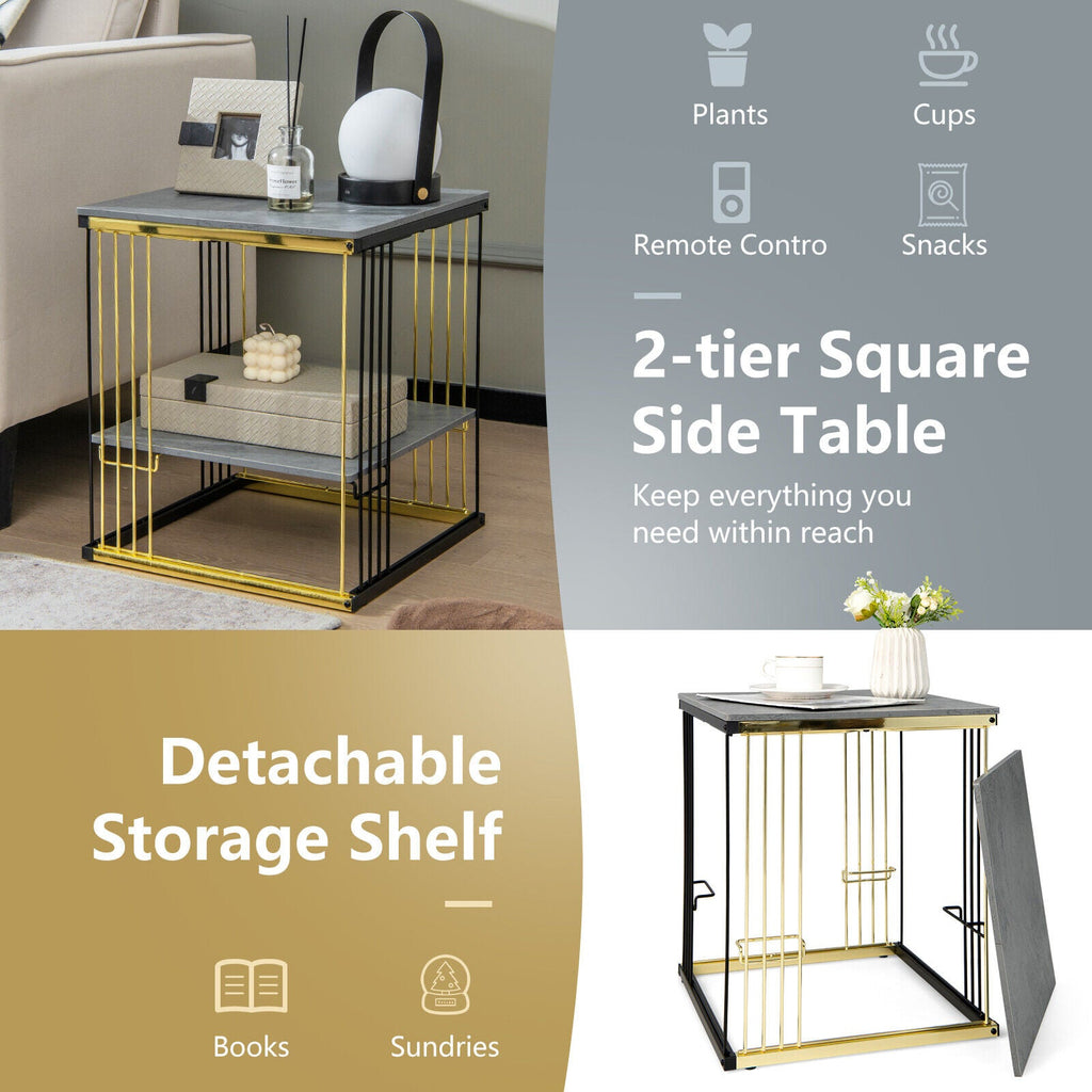 2-Tier Metal Side End Table with Removable Shelf-Gray