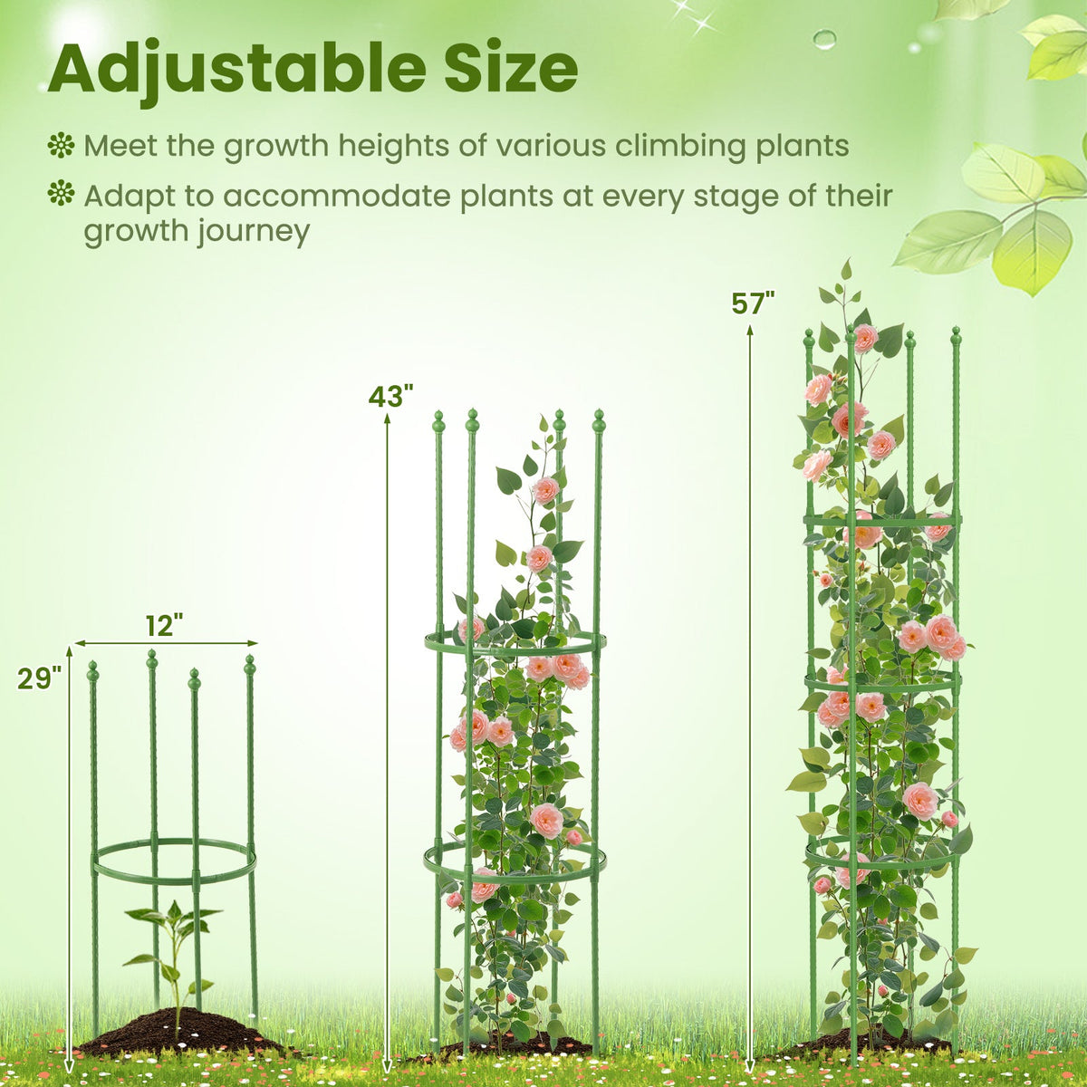 2-Pack Garden Trellis Tomato Cage with Adjustable Height-Green