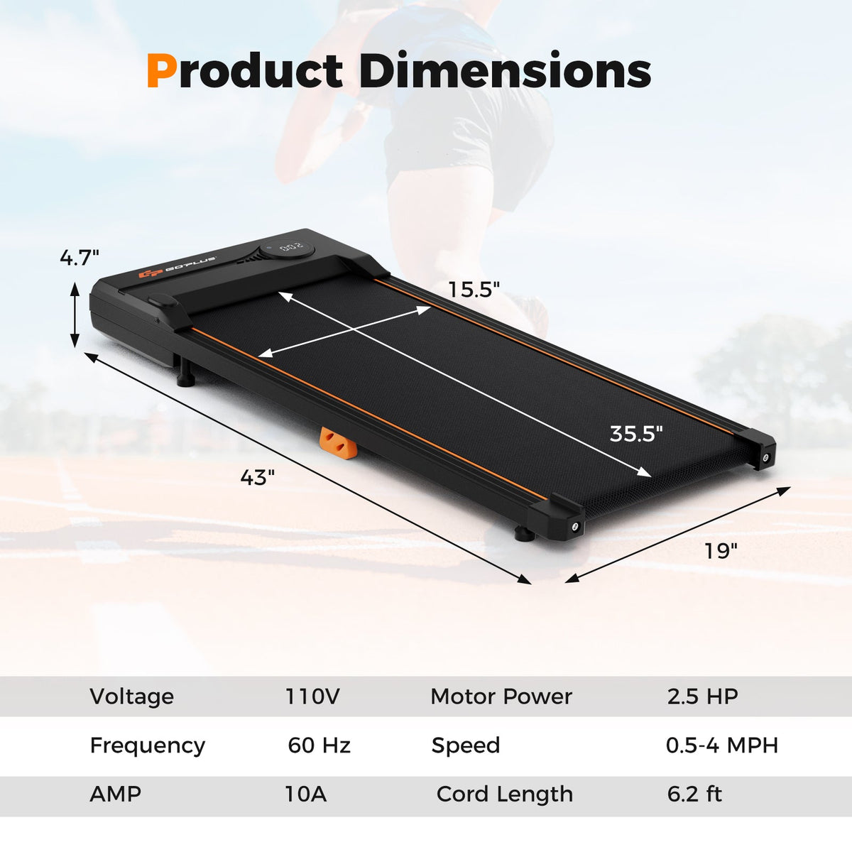 2.5HP Under Desk Treadmill with Remote Control for Home Office-Black