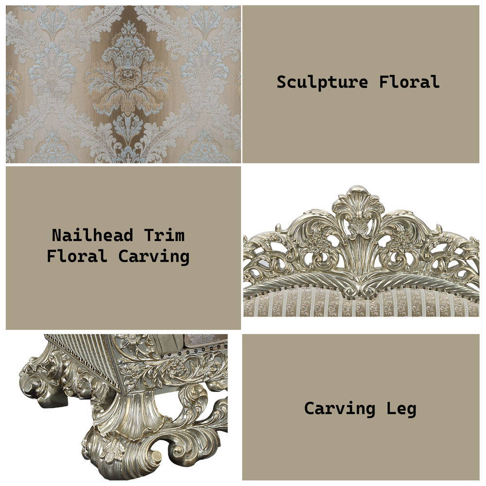 Sorina - Sofa With 7 Pillows - Velvet, Fabric & Antique Gold
