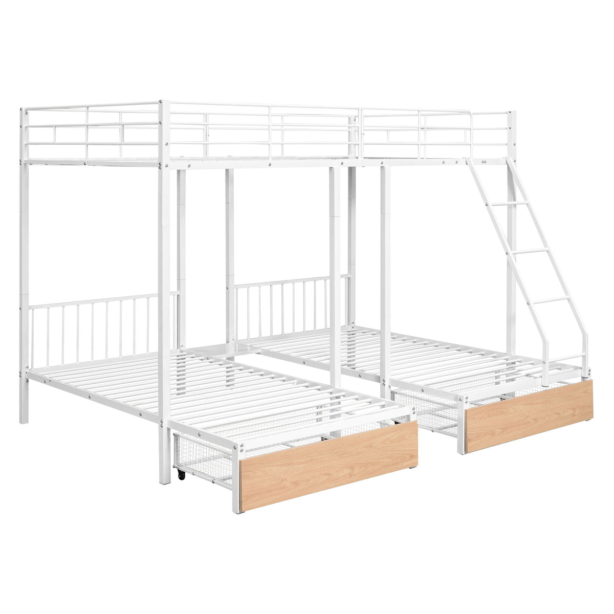Triple Bunk Bed With Drawers And Guardrails