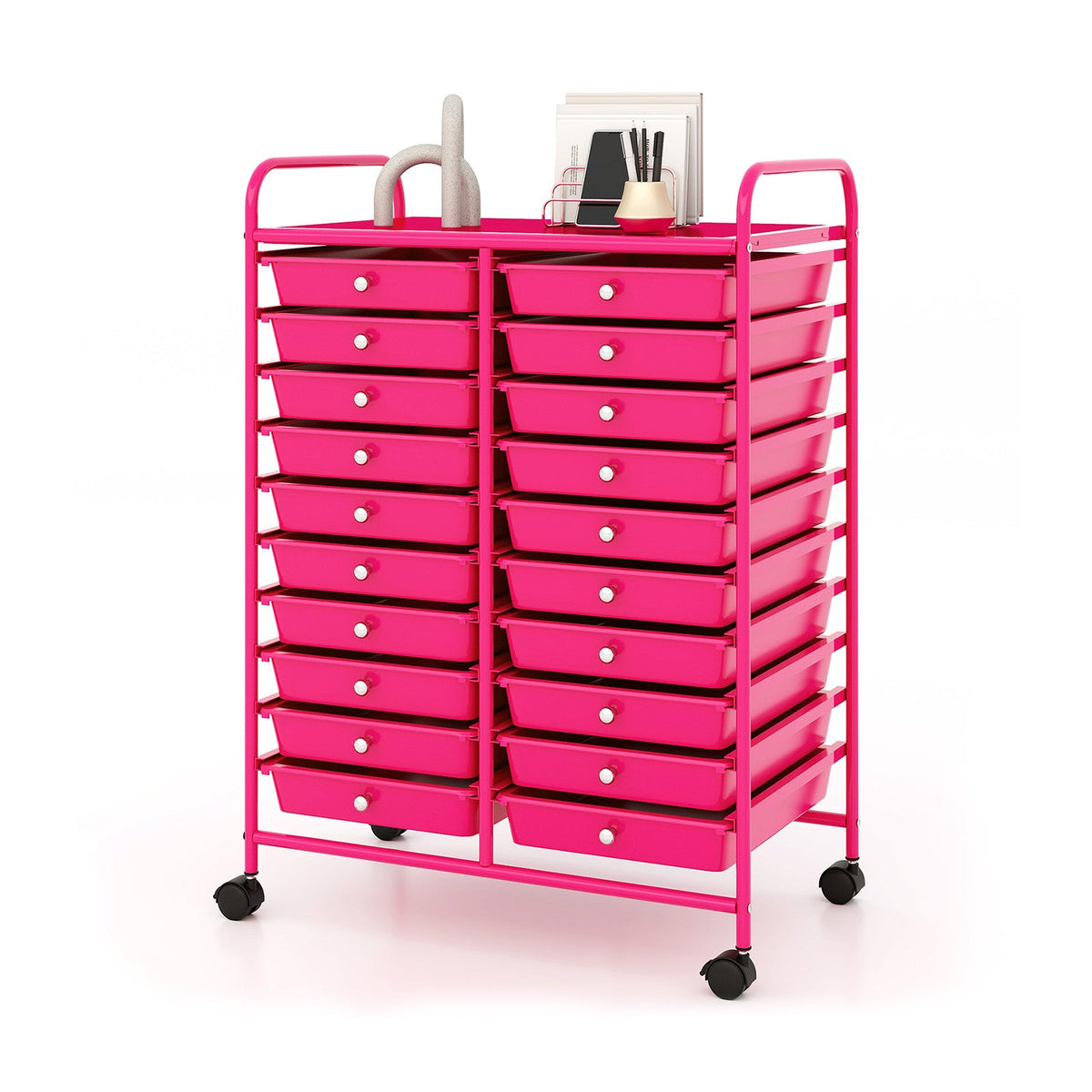 20 Removable Drawers Rolling Storage Cart Studio Organizer-Pink
