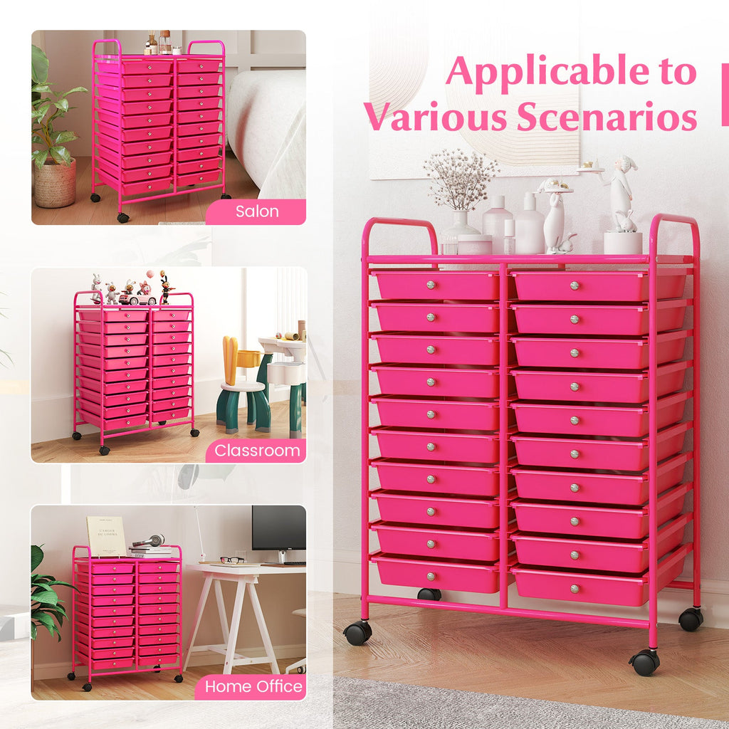 20 Removable Drawers Rolling Storage Cart Studio Organizer-Pink