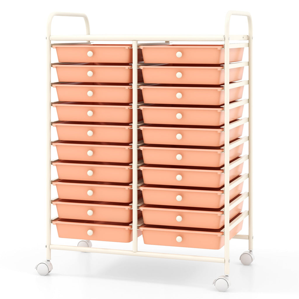 20 Drawers Rolling Storage Cart Studio Organizer-Peach